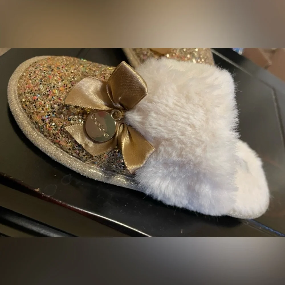 bebe Gold Glitter Kids Slippers